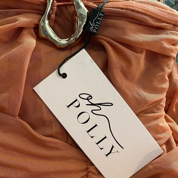 SOLD NWT Oh Polly Ruched Hardware Detail Strapless Midaxi Dress in Burnt Orange - Picture 10 of 12